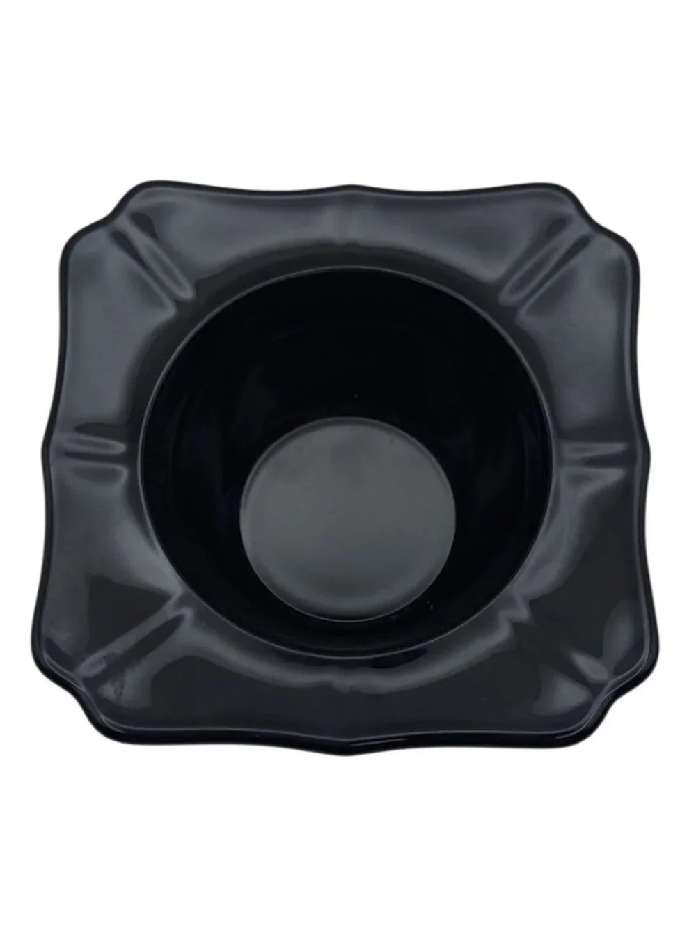 Black Amethyst Square Glass Bowl With Scalloped Edge Vintage Mid-Century Modern
